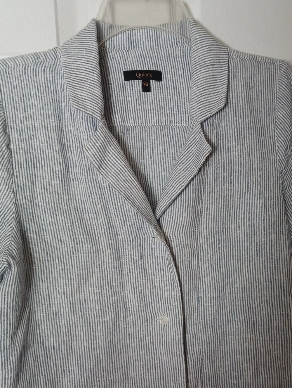 Quince Button Up Top Linen Oversized Pinstripes Cool Preppy Coastal Size XS - Picture 2 of 7